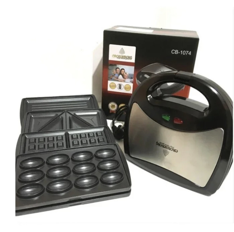 Бутербродниця 4в1 сендвічниця/вафельниця/решниця Crownberg cb-1074, фото 1