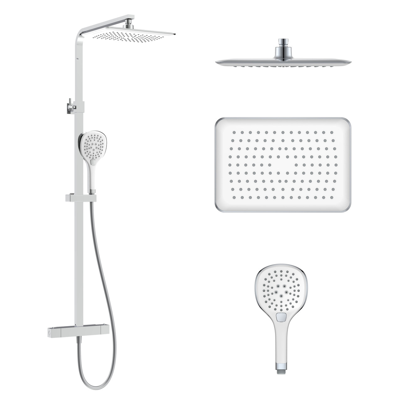 CENTRUM LT система душова (термостат для душа квадрат, верхній душ 298*208 мм ABS, ручний душ 127 мм 3 режими, шланг 170 см) білі