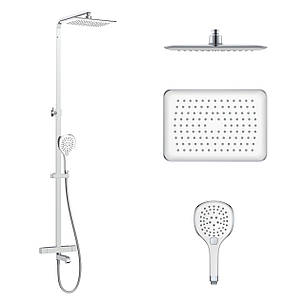 CENTRUM LT система душова (термостат для ванни квадрат, верхній душ 298*208 мм ABS, ручний душ 127 мм 3 режими, шланг 170 см) білі, фото 1