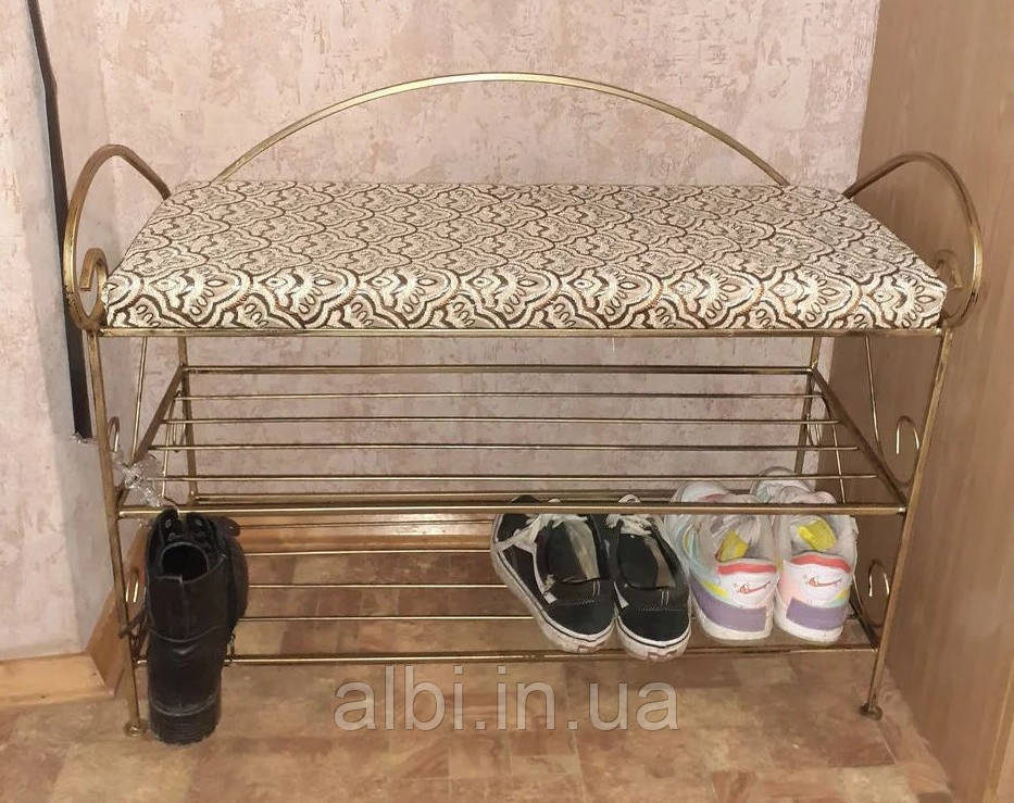 Банкетка з підлокітниками 77 см, полиця для взуття, кована банкетка, кований пуф, банкетка з металу