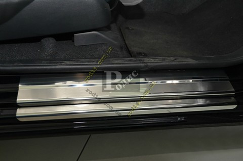Накладки на пороги "Premium" Honda Jazz III 2008-2013 (8 шт., метал) — Захисні накладки на пороги Хонда Джаз