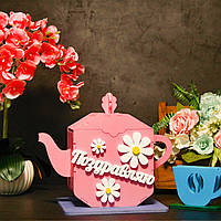 Набор шкатулка конфетница ваза (Чайник) и подставка для салфеток (чашка). Оригинальный подарок женщине.