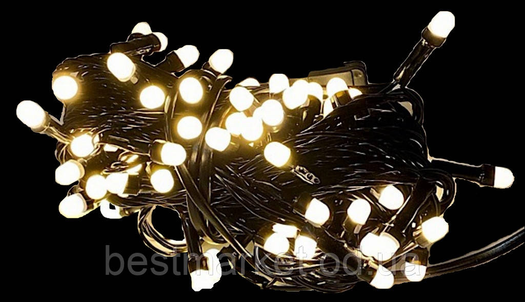 Новорічна Світлодіодна Гірлянда Нитка Кругла Матова Лампочка 100LED Теплий Білий ч/пр