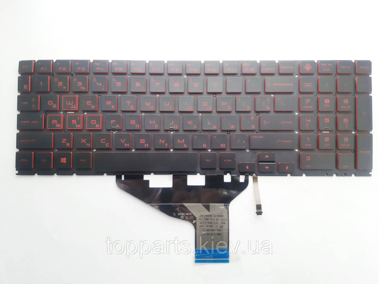 Клавіатура для ноутбуків HP Omen 15-dc чорна з черв. бортиком без рамки з підсвіткою, червоні символи RU/US