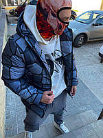 Теплая мужская куртка еврозима "Геометрия" серая (наполнитель синтепух) - S, M, XL