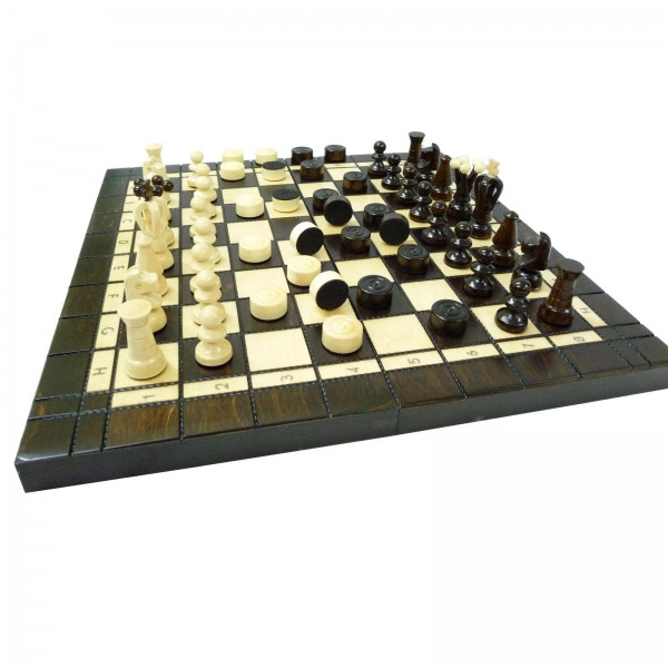 Шахи та шашки 2в1 різьблені малі 350*350 мм Гранд Презент СН 165А