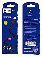 Дата кабель силиконовый DENMEN D23V 2.1A 2M Micro USB Black