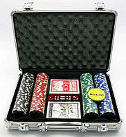 Покерный набор в кейсе 2 колоды карт 200 фишек Вес фишки 4 гр d-39 мм 24х32х9 см
