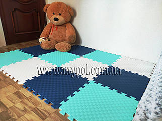 Дитячий килимок пазл, пазли на підлогу, розвивальний килимок товщок 10 мм, бірюза, темно-синій, білий