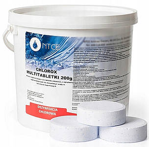 Таблетки хлору для дезінфекції басейну Chlorox Multitablets (15 таб х 200 г), хлор для басейну 3 кг - NTCE