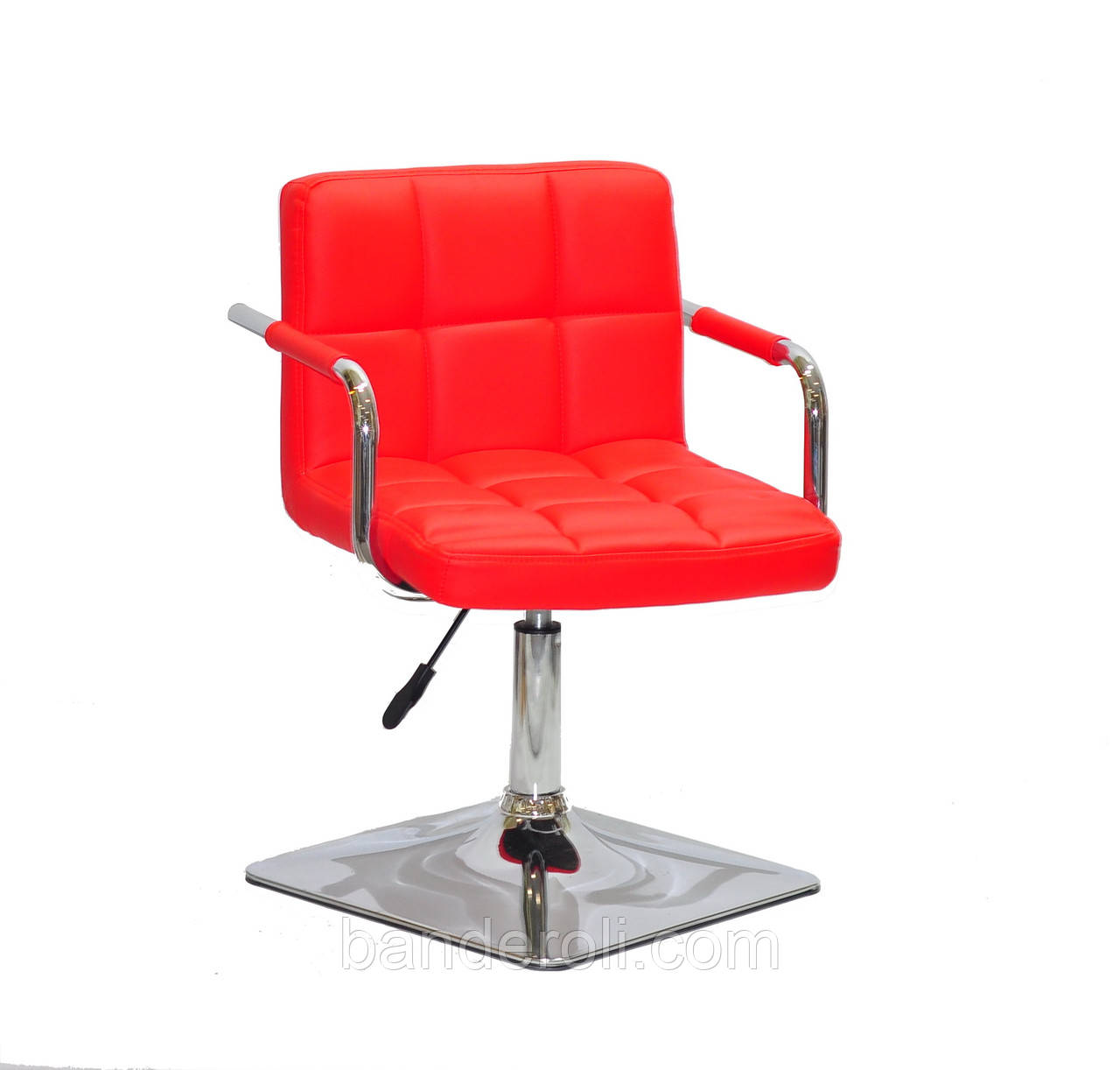 Крісло Arno-Arm 4-CH-Base червоний 1007 кожзам, з підлокітниками на квадратному підставі з регулюванням висоти, фото 1