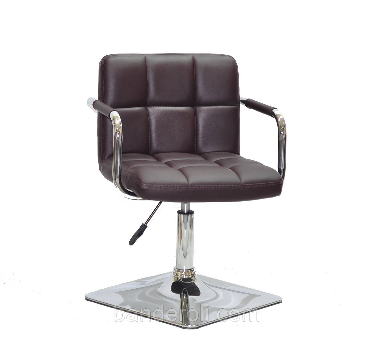 Крісло Arno-Arm 4-CH-Base коричневий 1015 кожзам, з підлокітниками на квадратному підставі, фото 1