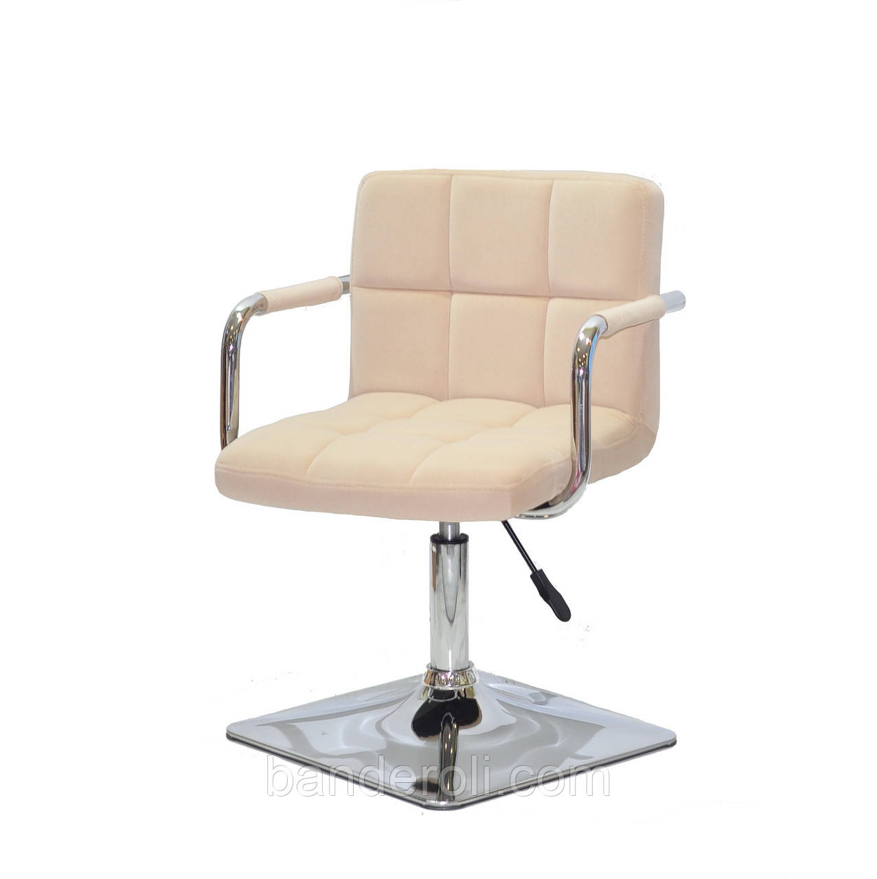 Крісло Arno-Arm 4-CH-Base оксамит бежевий 1005 , з підлокітниками на квадратному підставі з регулюванням висоти, фото 1