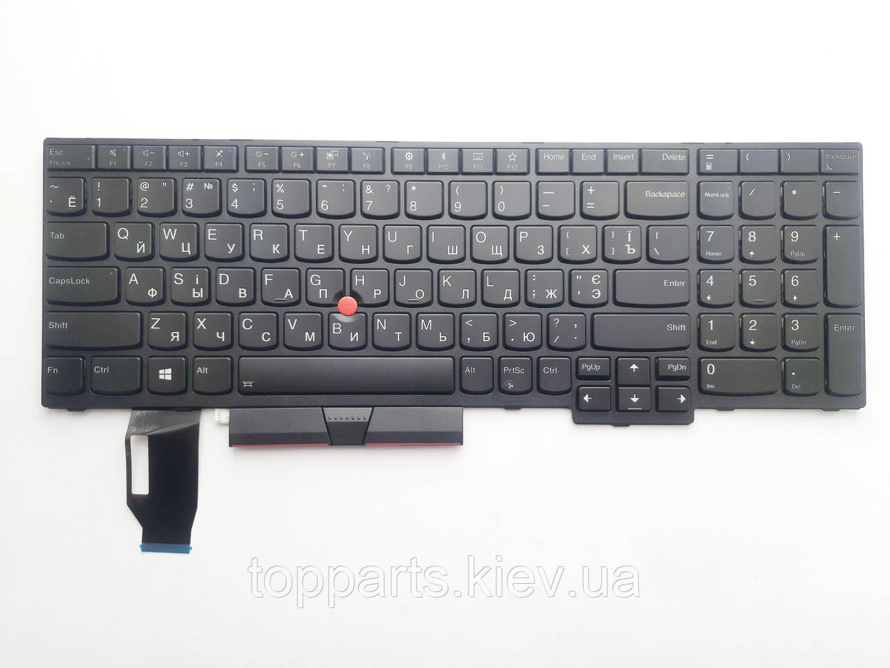 Клавіатура для ноутбуків Lenovo ThinkPad E580, L580, T590 чорна з чорною рамкою, з ТП з підсвіткою RU/US