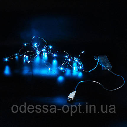Xmas гірлянд 30 Led 3M (Copper) на мідному дроті (Крапля роси) B BLUE на батарейках+USB, фото 1