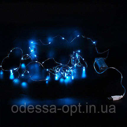 Xmas гірлянд 50 Led 5M (Copper) на мідному дроті (Крапля роси) B BLUE працює від батарей + USB, фото 1