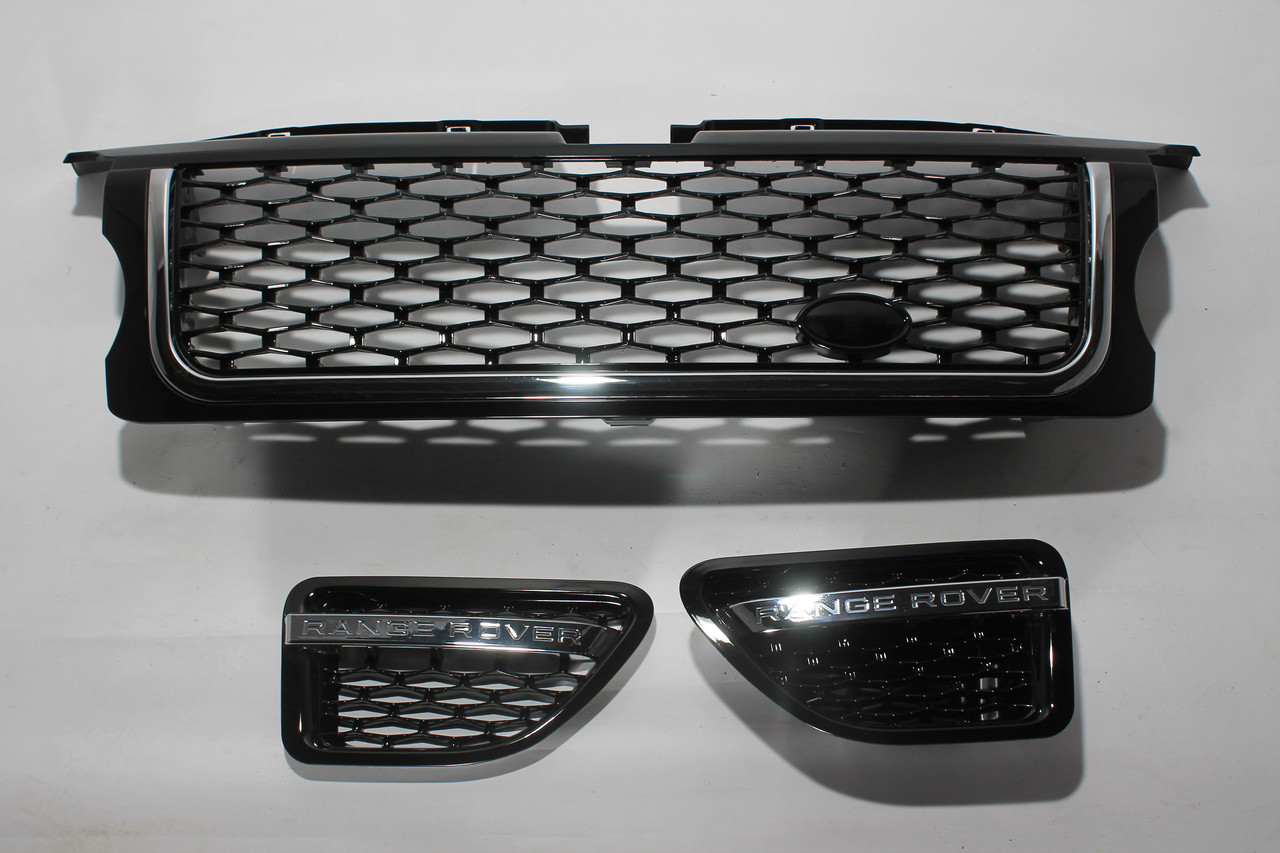 Решітка + зябра (чорна + чорна сітка + хром окантовка) Range Rover Sport 2005-2009, фото 1