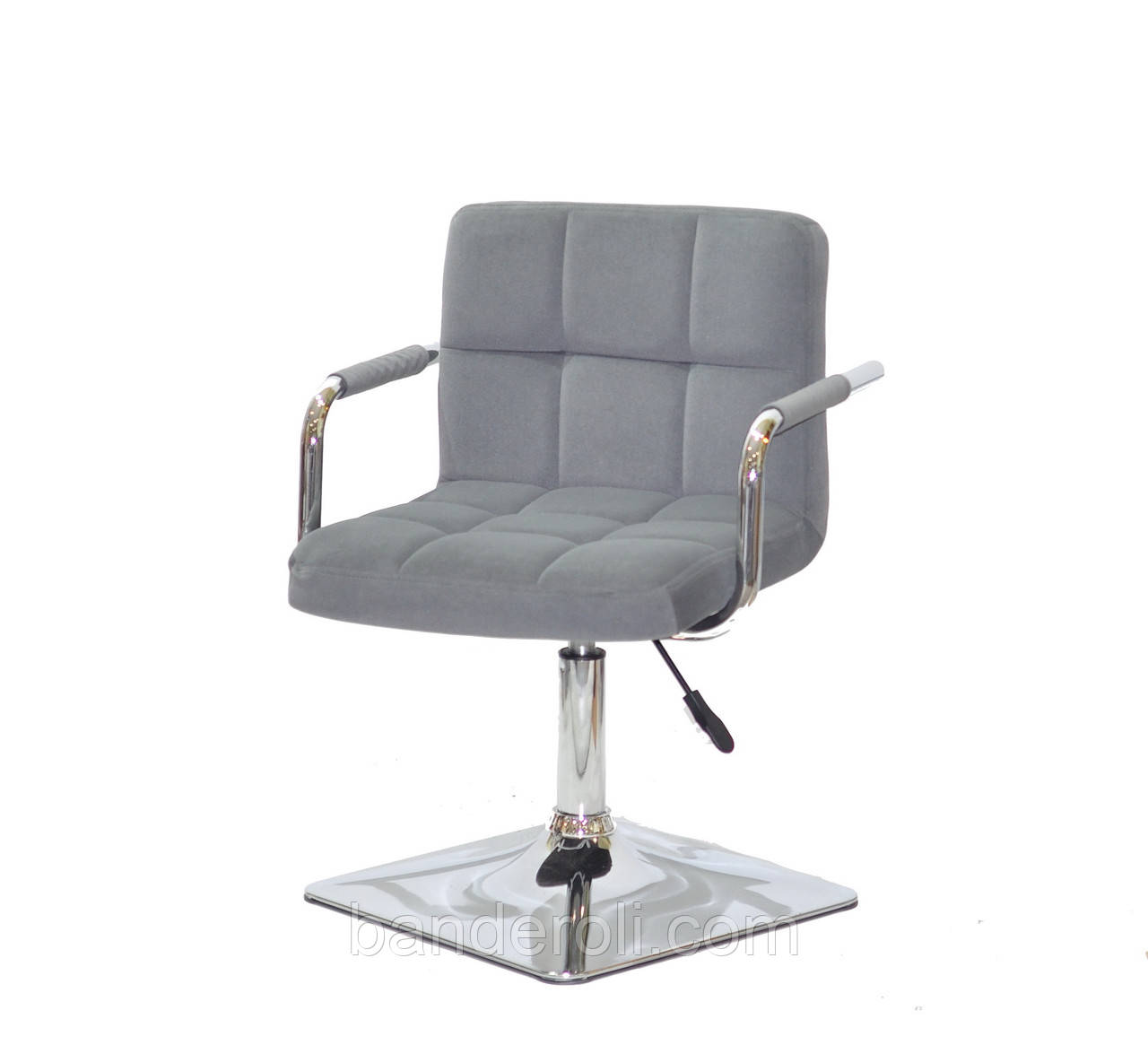 Крісло Arno-Arm 4-CH-Base оксамит сірий В-1004 , з підлокітниками на квадратному підставі, фото 1
