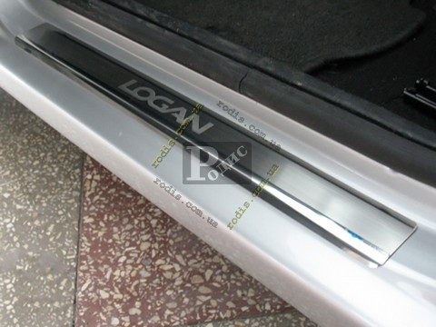 Накладки на пороги "Premium" Renault Logan I 2004-2012 (4 шт., метал) — Захисні накладки на пороги Рено