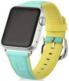 Ремінець з штучної шкіри для Apple Watch 42 mm Baseus Colorful Watchband зелено-жовтий