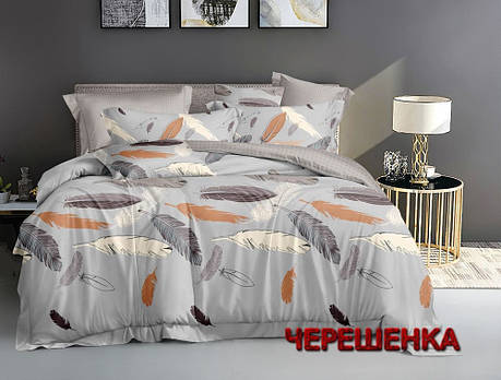 Тканина для постільної білизни Бязь "Gold" Lux GL1760-grey (A+B) - (50м+50м) пір'я на сірому, фото 1