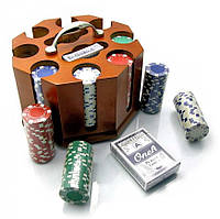 Покерный набор с подставкой 2 колоды карт 200 фишек Вес фишки 10,5 гр d-4 см 25х22х18 см
