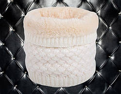 Теплий жіночий снуд, хомут в'язаний з хутром, бафф великої в'язки з хутряною підкладкою білий (молочний)