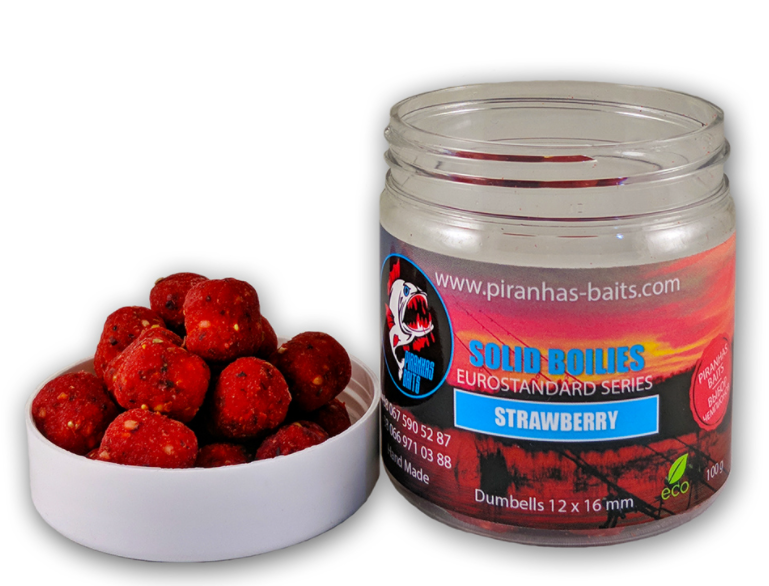 Бойл варені Piranhas Baits Solid Boilies Euro Series Strawberry 12x16mm 100gr, фото 1