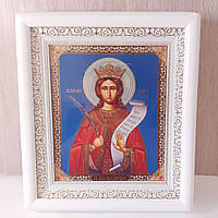 Ікона Варвара свята великомучениця, лик 15х18 см, у білому дерев'яному кіоті