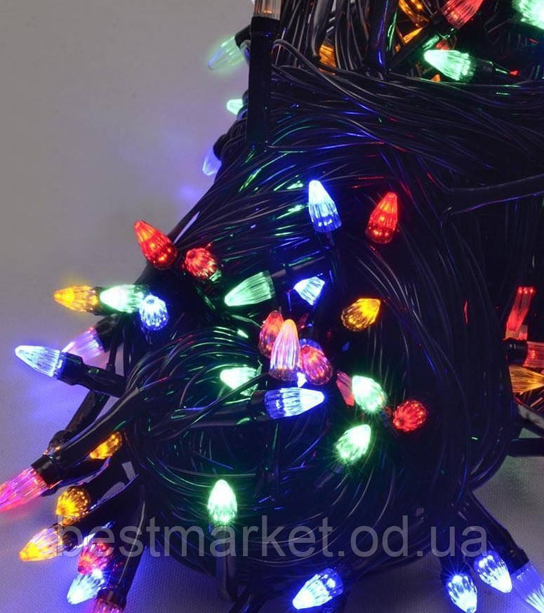 Новорічна Світлодіодна Гірлянда Нитка Конус 200LED Мульти ч/пр
