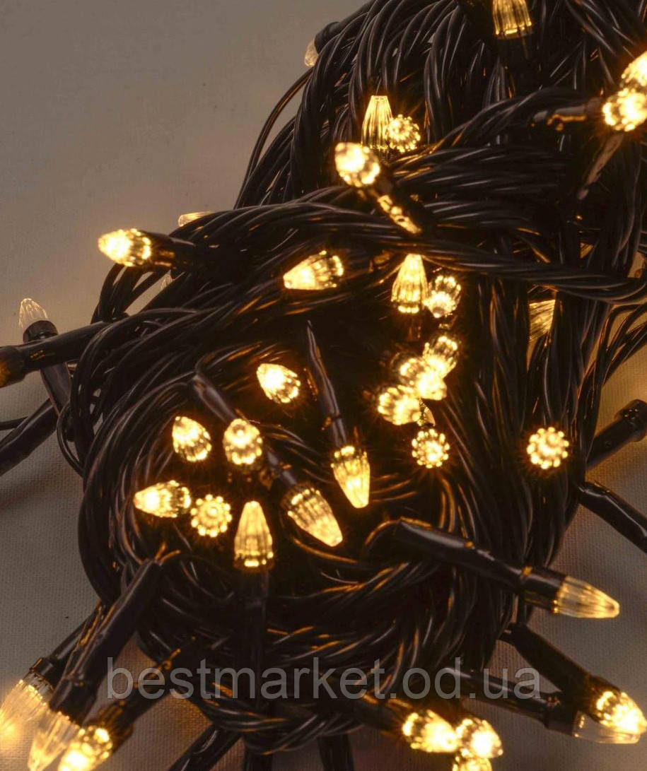 Новорічна світлодіодна Гірлянда Нитка Конус 200LED Теплий Білий ч/пр