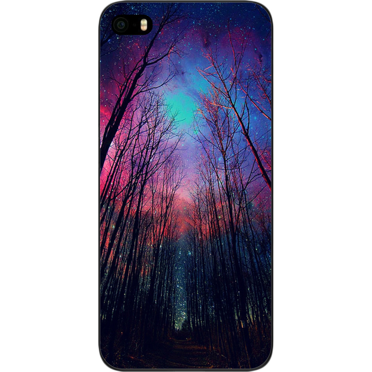 Силіконовий чохол бампер для iPhone SE з картинкою Ліс космічне небо, фото 1