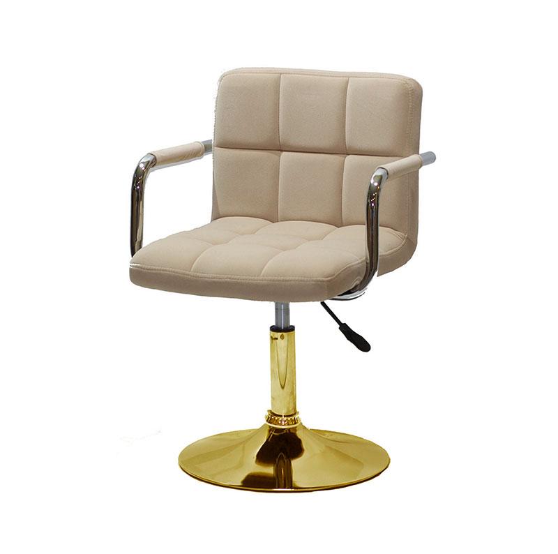 Крісло Arno Arm GD-Base велюр бежевий В-1005 на золотій опорі з підлокітниками, з регулюванням висоти сидіння, фото 1
