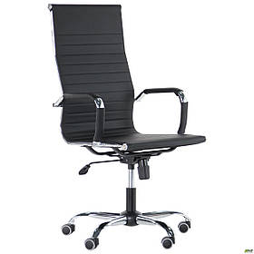 Офісне крісло комп'ютерне AMF Slim HB Хром Tilt чорне тонка спинка на коліщатках хром
