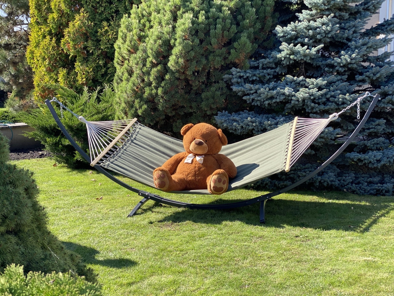 Двомісний гамак з планкою і каркасом WISH XXL 200х150 WCG  зелений, фото 1