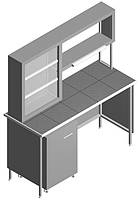 Стол лабораторный пристенный с титровальным табло и выкатной тумбой.