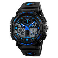 Skmei 1270 черные с синим мужские спортивные часы