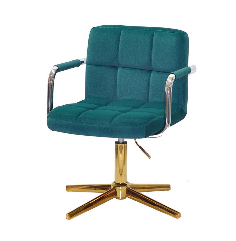 Крісло Arno-Arm GD-Modern Base зелений 1003 велюр, з підлокітниками на золотій хрестовині з регулюванням, фото 1