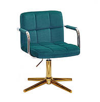 Крісло Arno-Arm GD-Modern Base зелений 1003 велюр, з підлокітниками на золотій хрестовині з регулюванням, фото 5