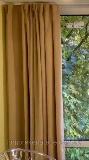 Готові штори в зал бежевого кольору, тюль додатково під замовлення