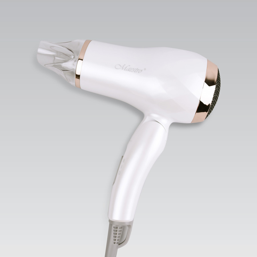 Дорожній фен пластиковий 1200Вт (2 швидкості) білий/золотий Maestro