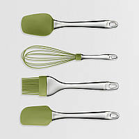Кухонний набір (лопатка, пензлик, вінчик, ложка) силіконовий (жовтий, блакитний, бежевий, зелений) Maestro