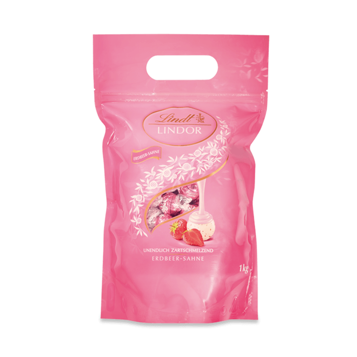 Шоколадні цукерки Lindt Lindor Erdbeer Sahne з полуницею, 1 кг.