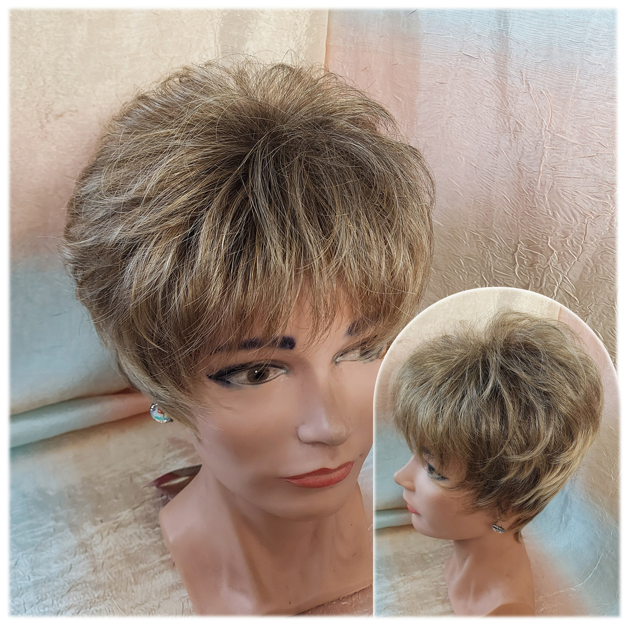 Перука коротка кучерява з термоволосся русий мікс омбре CXD812-14/24, фото 1