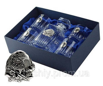 Сет для віскі графин 4 склянки срібло Boss Crystal Генеральський Квінт, Кришталевий подарунковий набір
