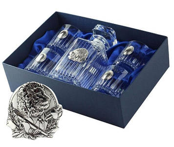 Сет для віскі Boss Crystal "ДИРЕКТОРСЬКИЙ КВІНТА", графин, 4 склянки, сріблоКришталевий набір для віскі Графин і склянки з сріблом