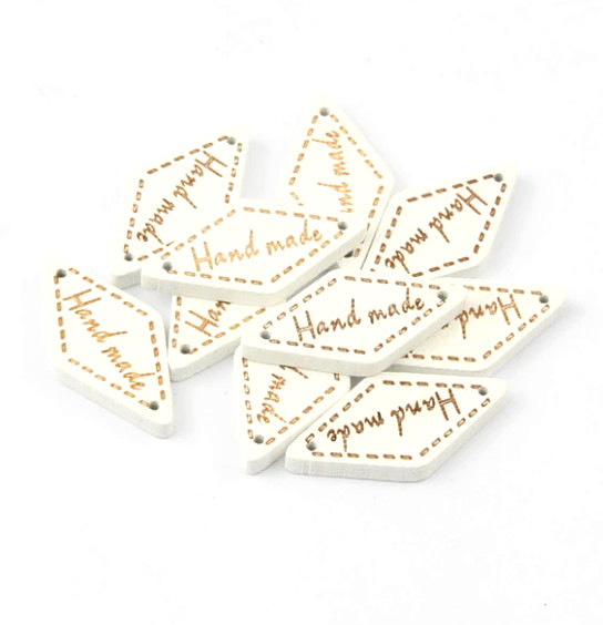 Бирка дерев'яна "Hand made", 13х28 мм, біла