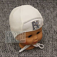 Велюрова з підкладкою р 42 6-7 міс шапочка для малюків хлопчика на зав'язках осіння весняна 4378 Білий