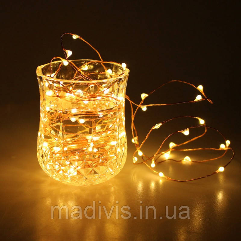 Гірлянда світлодіодна нитка "Крапля роси" 3 м. 30 led, на батарейках ЖЕЛТАЯ, фото 1
