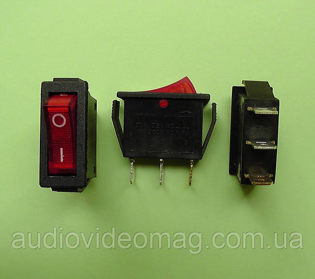 Переключатель клавишный 250V 15A, красный 28.5 х 10.5мм, с подсветкой - фото 1 - id-p18768021